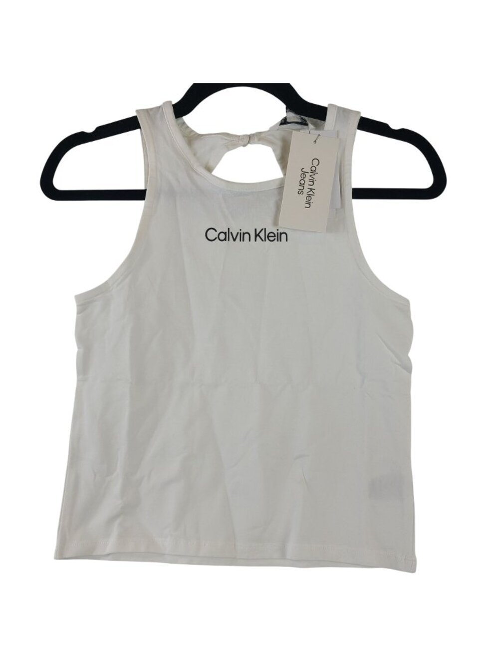 NEW Calvin Klein Girls White Tank Top With Back Button Detail Size Large (12/14)
